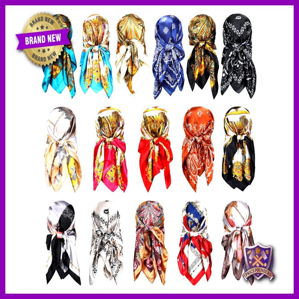 16-Piece Satin Head Scarf Set, 35" Large Square, Sleeping & Styling
